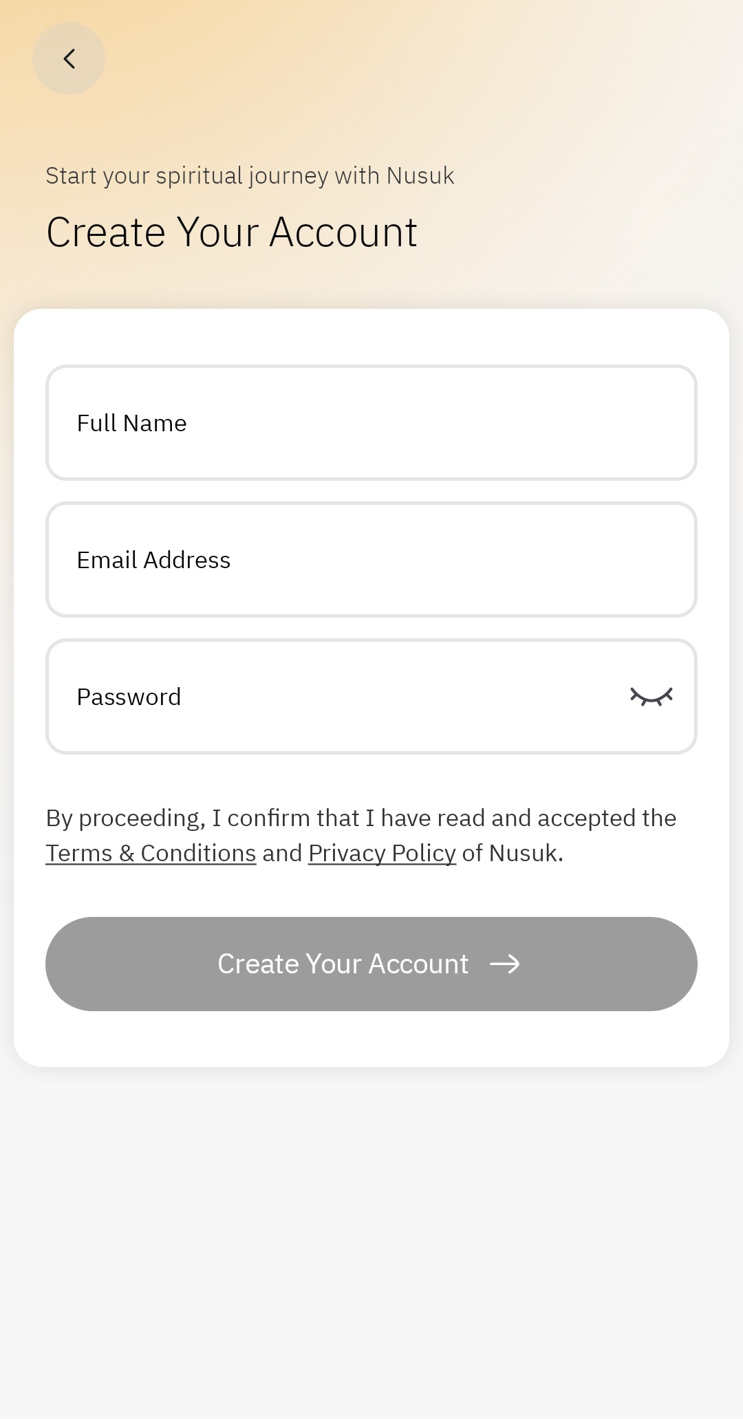 Formulir pendaftaran akun Nusuk