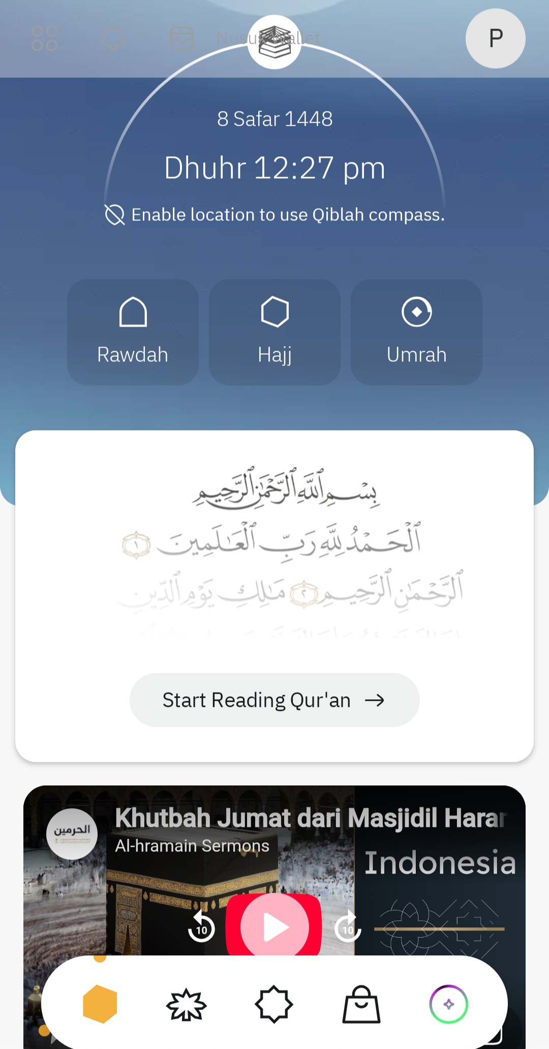Halaman utama aplikasi Nusuk